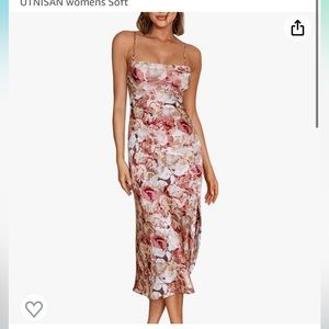 Womens Floral Satin Midi Dress.